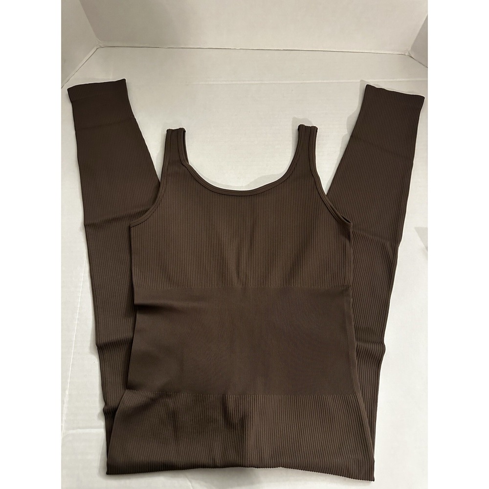 OQQ Women's L Yoga Ribbed 1 Pc Tank Top Sleeveless Exercise JumpSuit TeaLeaf